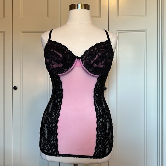 Intimate Attitudes Pink and Black Lacy Chemise Size 1X - Picture 2 of 6